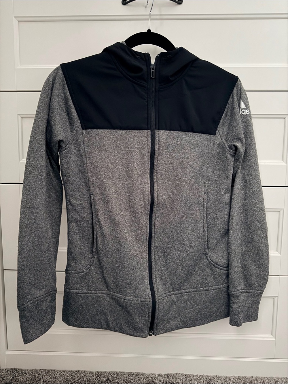 Adidas Women's Gray and Black Full-Zip Hooded Jacket